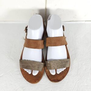 Frye Women's Ally 2 Band US8,5M Distresd Leather Brown Bronze Slingback Sandals